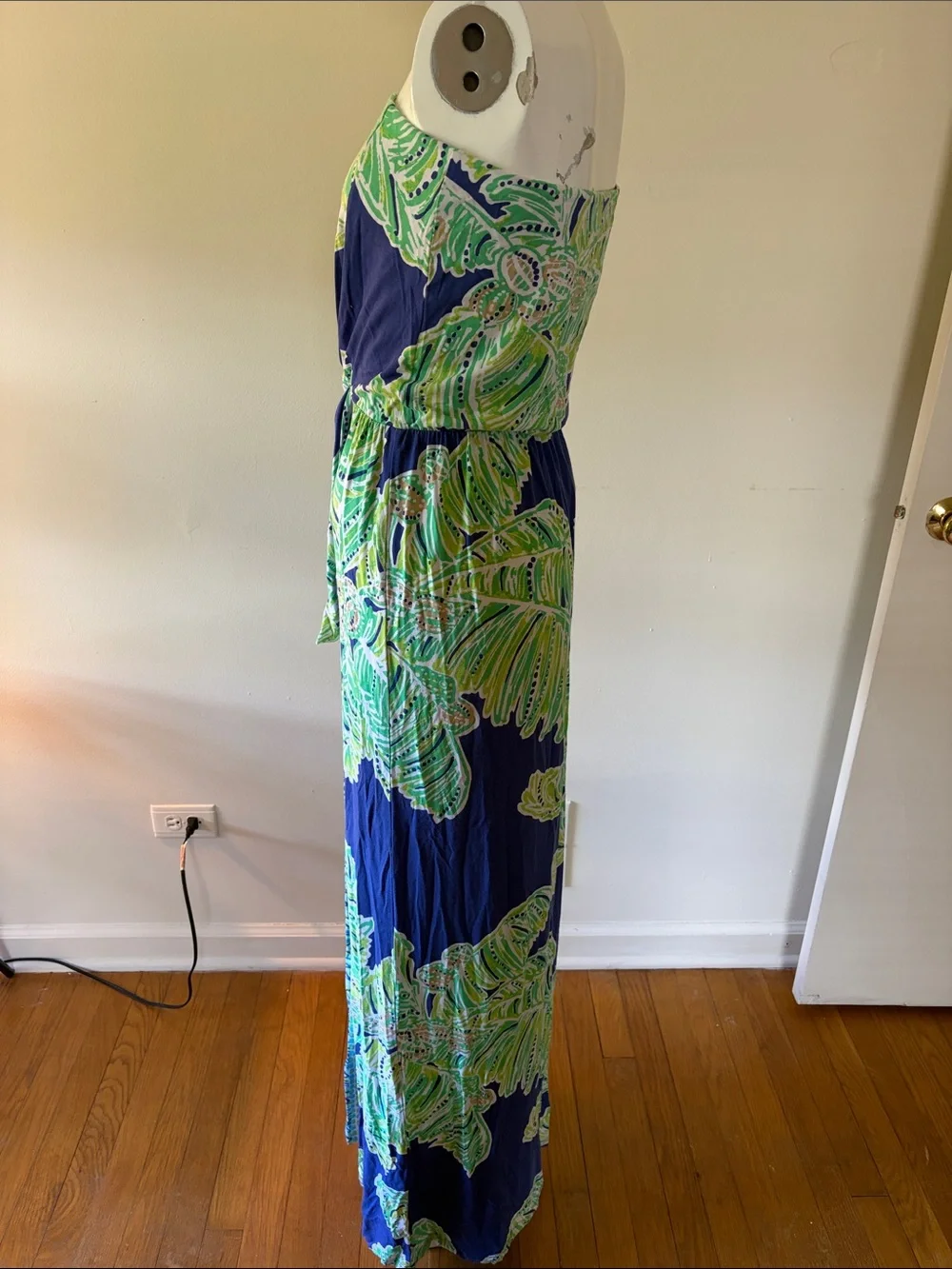 Lilly Pulitzer Navy, Green & Aqua Strapless Maxi Dress - Picture 4 of 5